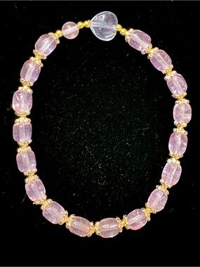 Pink Topaz and Blue Topaz Heart Bracelet with Gold Colored Spacers